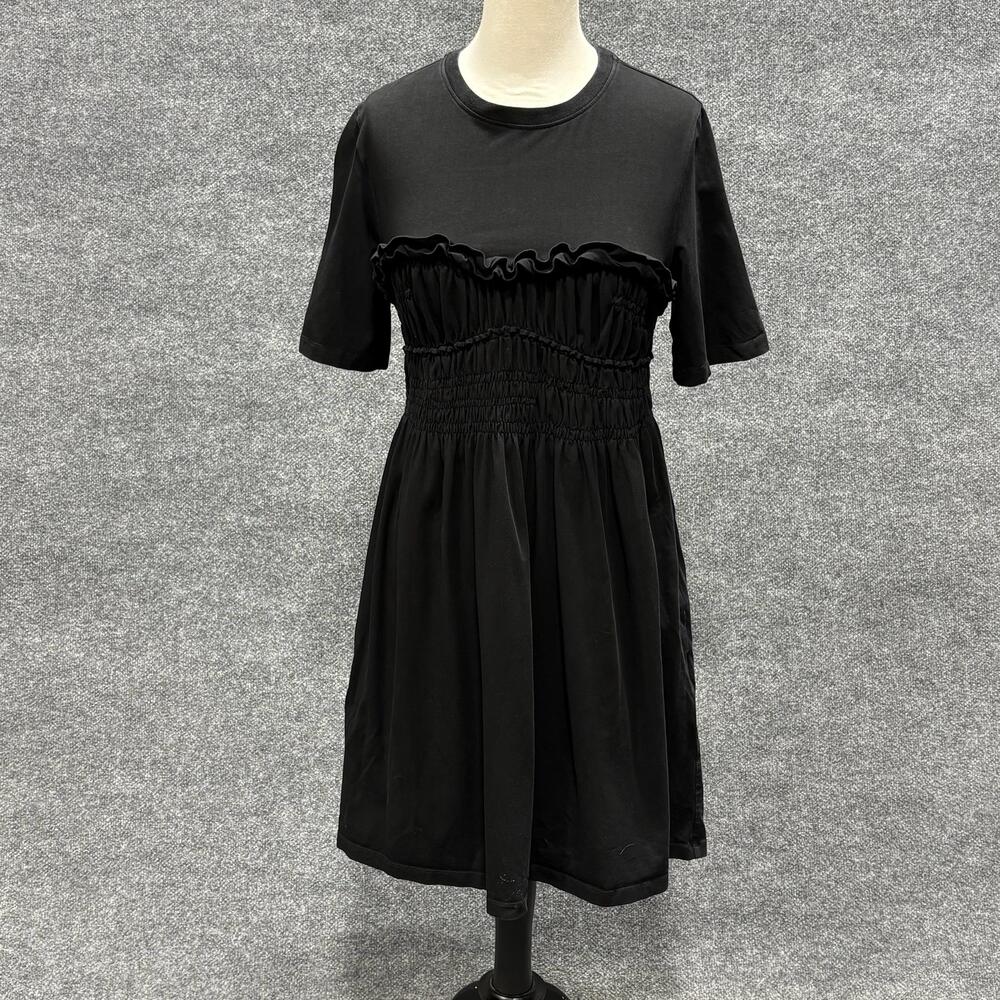 Cecilie Bahnsen Dress Womens M Black Smocked Peplum T Shirt Fit Flare Knee